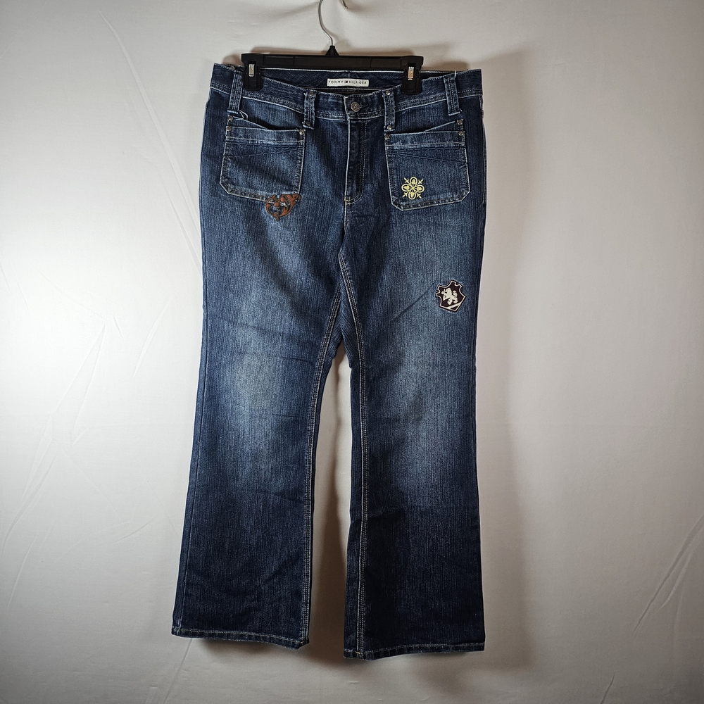 Tommy Hilfiger Blue Bootcut Flare Jeans with Cute Embellishments Siz 14 EUC